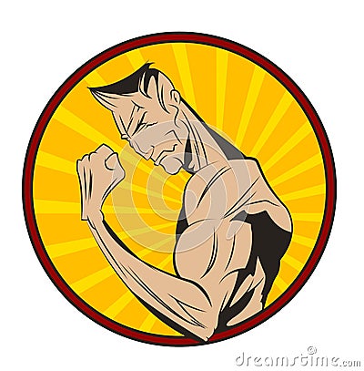 Bodybuilder shows his biceps. Vector Illustration