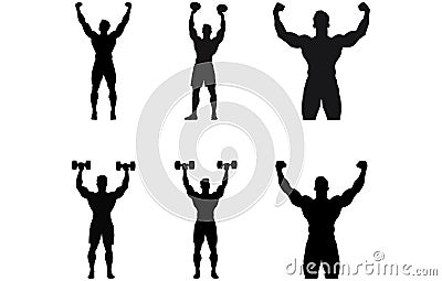 bodybuilder strongmen doing exercise with dumbbells vector, Body builder doing exercise with a dumbbell silhouette Vector Illustration