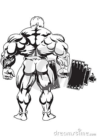 muscular bodybuilder with dumbbells the view from the back pose Vector Illustration