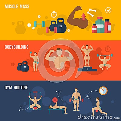 Bodybuilding Banner Set Vector Illustration