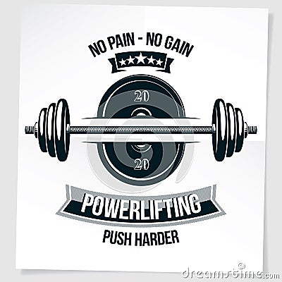 Bodybuilding motivation poster composed with barbell sport equipment and other graphic vector elements. Vector Illustration