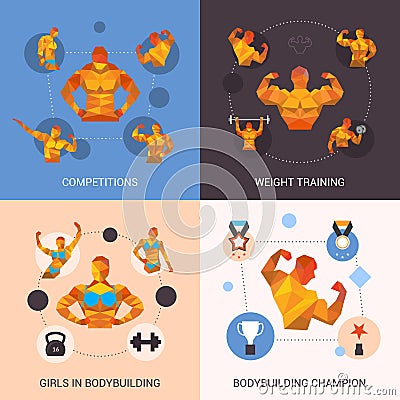 Bodybuilding Polygonal Set Vector Illustration