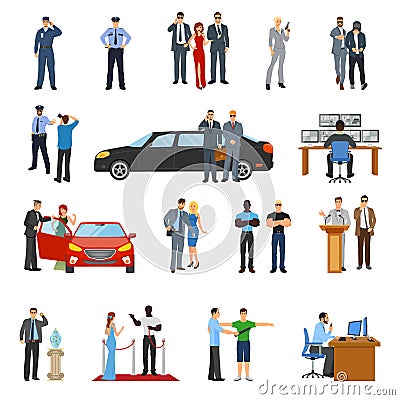 Bodyguard Icons Set Vector Illustration