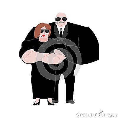 Bodyguard Marrieds family. husband and wife in Black suit and ha Vector Illustration
