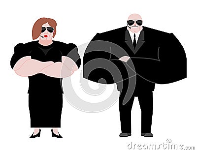 Bodyguard Marrieds family. husband and wife in Black suit and ha Vector Illustration