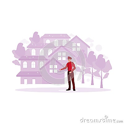 Bodyguard. Security guard in uniform guiding a client for safety. Vector Illustration