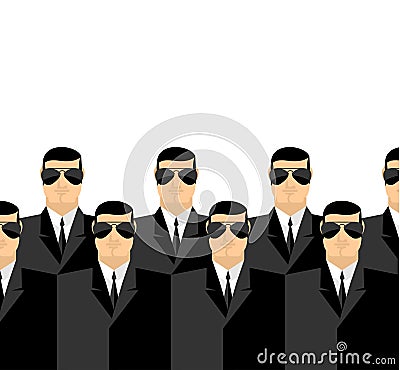 Bodyguards in dark suits and dark glasses. Secret Service agents Vector Illustration