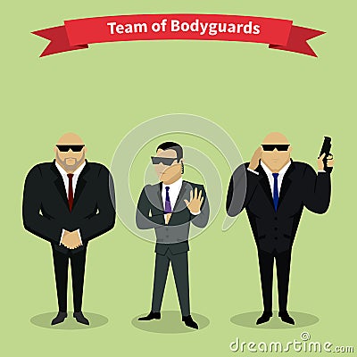 Bodyguards Team People Group Flat Style Vector Illustration