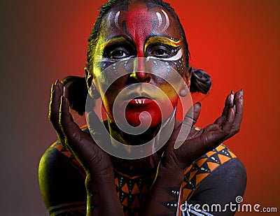 Bodypainting. Woman painted with ethnic patterns Stock Photo