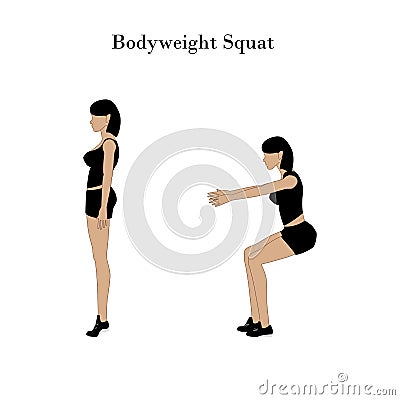 Bodyweight squat exercise workout Vector Illustration