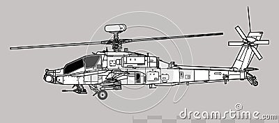 Boeing AH-64D Apache Longbow, AgustaWestland Apache. Vector drawing of attack helicopter. Vector Illustration