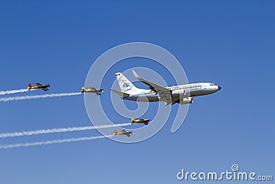 Boeing 737 at Bucharest International Air Show Editorial Stock Photo