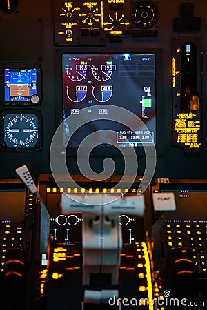 Aircraft cockpit cockpit flight display screen display module and aircraft throttle push rod Stock Photo