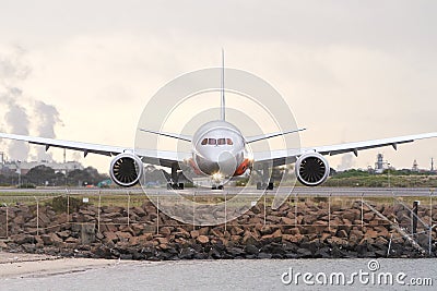 Boeing 787 dreamliner airliner on runway Stock Photo