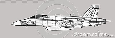 Boeing F/A-18E Super Hornet. Vector drawing of multirole fighter aircraft. Vector Illustration