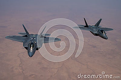 F-22 Raptors Ready For Some Fuel Editorial Stock Photo