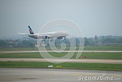 The Boeing 777-3M0 VP-BGC of Aeroflot airline makes landing Editorial Stock Photo