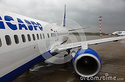 Boeing 737 makes landing passengers Editorial Stock Photo