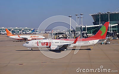 A Boeing 737-83N airplane from Korean low-cost airline TWay TW Editorial Stock Photo