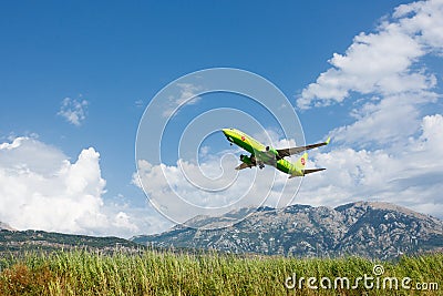 Boeing 737 Next Gen S7 Siberia Airlines taking off at Tivat Airport, Montenegro. Editorial Stock Photo