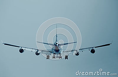 A boeing 747 rotating on the runway Stock Photo