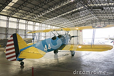 Boeing Stearman Aircraft in Hangar Editorial Stock Photo