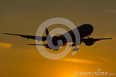 Boeing 777 Sunset Editorial Stock Photo