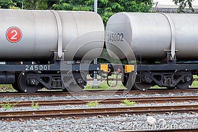 The bogie of the oil tanker in the freight train is parked in the railway yard Editorial Stock Photo