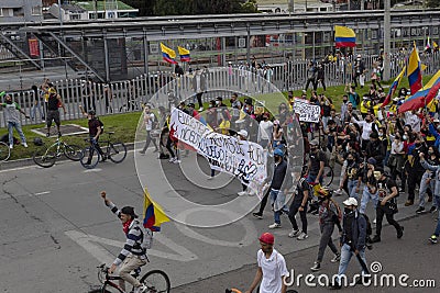 A group of protesters marching durin colombian paro nacional against national government Editorial Stock Photo