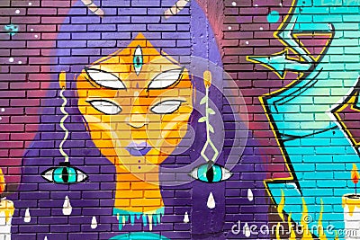 Colombia Bogota city mural representing an alien woman Editorial Stock Photo