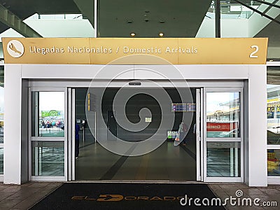 Interior or inside of the airport El Dorado in Bogota. with international tourist and pilot of t Editorial Stock Photo