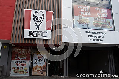 Bogota, Colombia - October 23 2023. Facade of KFC located at the 85 street in the north side of Bogota. KFC logo Editorial Stock Photo