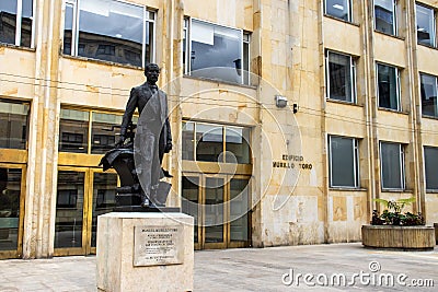 Bogota, Colombia - 19 October 2023. Monument to the former Colombian President Manuel Murillo Toro at the entrance the Editorial Stock Photo