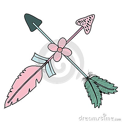 Bohemian arrows crossed with feathers and flowers Vector Illustration