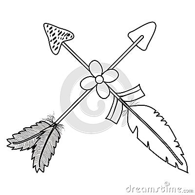 Bohemian arrows crossed with feathers and flowers Vector Illustration