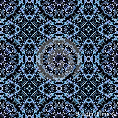 Bohemian blue and black symmetric seamless pattern. Stock Photo