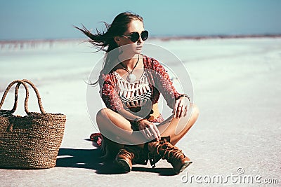 Bohemian chic styled model Stock Photo