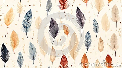 Bohemian Feathers Minimalistic Watercolor Seamless Pattern Tile AI Generated Cartoon Illustration