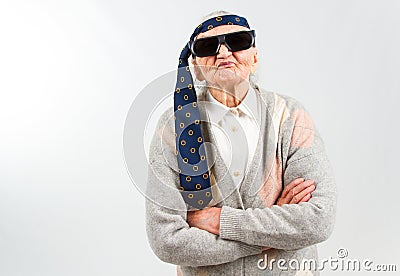 Bohemian grandma with a tie on her forehead Stock Photo