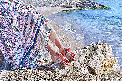 Bohemian greek sandals advertisement Stock Photo