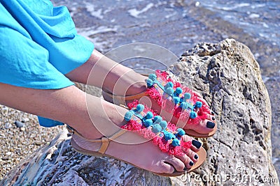 Bohemian greek sandals advertisement Stock Photo
