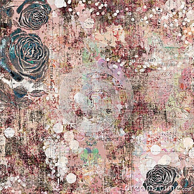 Bohemian gypsy floral antique vintage grungy shabby chic artistic abstract graphical background with roses Stock Photo