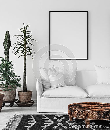 Bohemian interior with frame mock-up Stock Photo