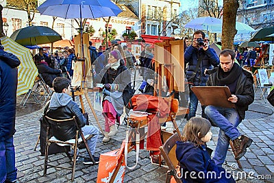 Bohemian painters working in Paris in Montmartre district. Editorial Stock Photo