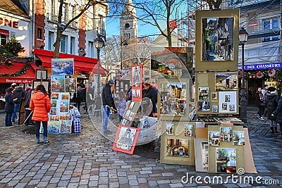 Bohemian painters working in Paris in Montmartre district. Editorial Stock Photo