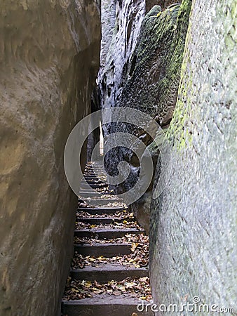 Bohemian Paradise - Rocks Stair - Narrow Path Stock Photo
