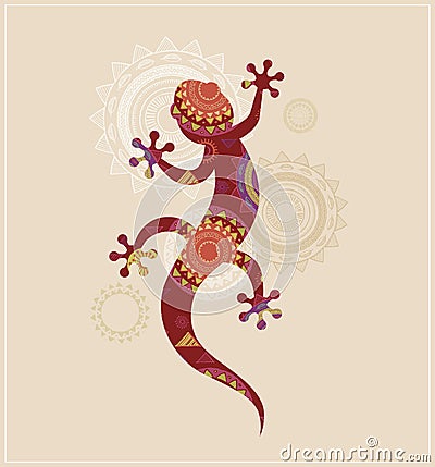 Bohemian, Tribal, Ethnic background with lizard Vector Illustration