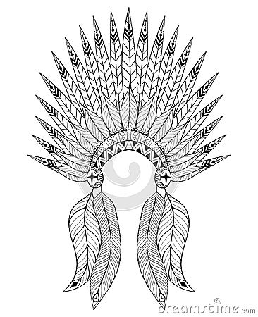 Bohemian zentangle vector War Bonnet with feathers. Vector Illustration