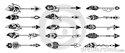 Boho arrow feather outline set ethnic vector Vector Illustration
