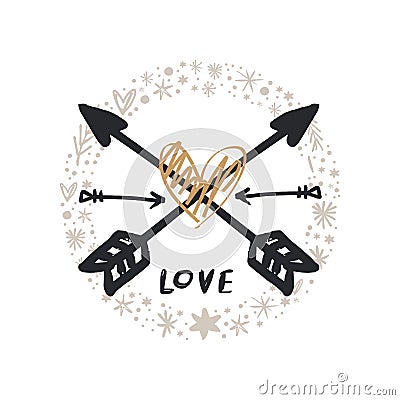 Boho arrows logo in the ornate ring. Vector Illustration